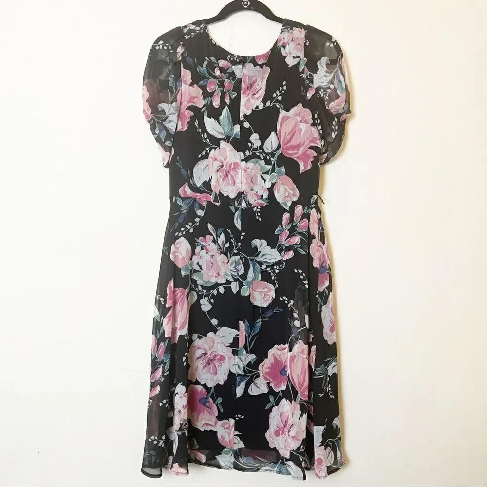 CONNECTED APPAREL Wedding Guest Knee-Length Shift Dress, Size 6 Black Floral
